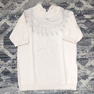 Pink Short Sleeve Sweater with Embellished Collar XS